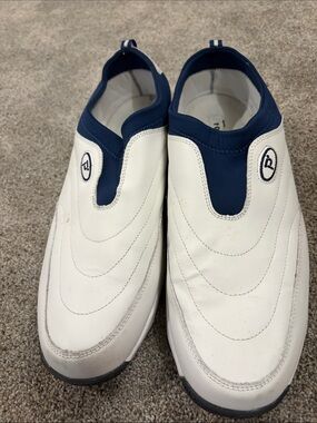 Propet White and Navy Slip-On Driving Loafers